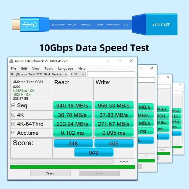 Alt view image 5 of 7 - AJMRTC 20CM Ultra Flat Slim USB-C OTG Cable Blue, USB3.1 Gen2 10Gbps Type-C Male to USB3.0 Type-A Female On-the-Go Cord, High Speed Data Transfer Cable for Laptop, Computer, External SSD, Hard Disk