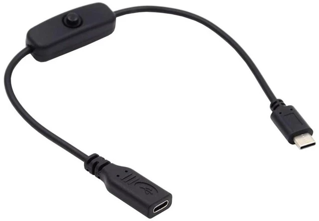 Main image of AJMRTC USB-C Male to Female Extension Cable with On Off Power Switch Button, Type-C Power Control Cord, No Unplug Required, for Raspberry Pi 4B, Laptop, USB-C Keyboard, Small USB Powered Electronic