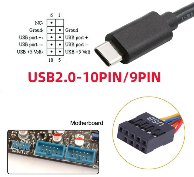 Alt view image 2 of 7 - AJMRTC 50cm USB 2.0 Motherboard Header to Type-C Cable, 9pin 10pin Internal Mainboard Header to USB-C Female Cord, Front Panel USB Adapter Cable for Mini Monitor, Sensor, LCD Panel, Industrial Camera