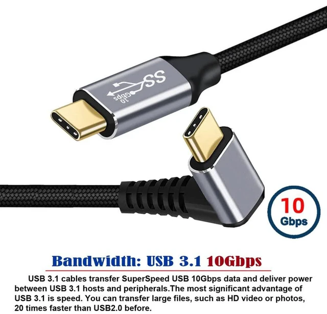Alt view image 3 of 7 - AJMRTC 200CM 90 Degree Up Down Angled USB-C to USB-C Cable, USB3.1 Gen2 10Gbps Type C Male to Male Cord, 100W PD Fast Charging High Speed Data Cable for Laptops, Smartphones, Tablets and USB-C Portabl