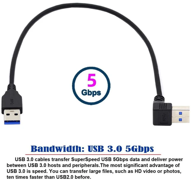 Alt view image 3 of 7 - AJMRTC 40cm 90 Degree Up Angled USB3.0 Type-A Male to Straight Type-A Male Data Cable, 5Gbps Super Speed USB A to A Cord for Hard Drives, PCs, Laptops and USB-A Peripherals