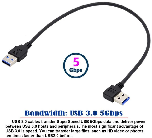 Alt view image 3 of 7 - AJMRTC 40cm 90 Degree Left Angled USB3.0 Type-A Male to Straight Type-A Male Data Cable, 5Gbps Super Speed USB A to A Cord for External Hard Drives, PCs, Laptops and USB-A Peripherals