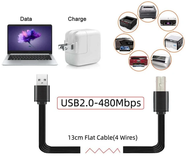 Alt view image 5 of 7 - AJMRTC 13cm USB 2.0 Type A Male to Type B Male Flat Slim FPC Data Cable, Flexible FPC Ribbon Cord, High Speed USB2.0 Transfer Wire for Printer, Scanner, External Hard Disk and USB-B Interface Devices
