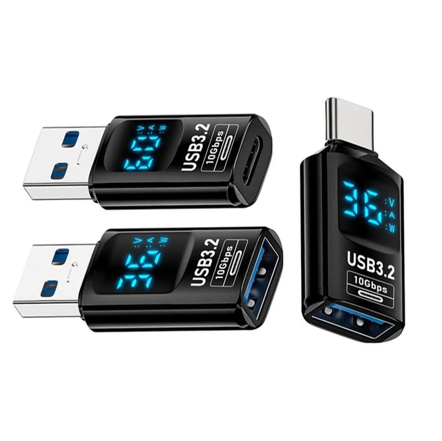 Main image of AJMRTC 3Pcs/Lot USB-C to USB3.2 Type-A Tester Detector, 10Gbps USB-C Monitoring Display with Smart LED Screen, Measure Current Voltage Data & Fast Charging Power Meter, USB Power Detector for USB-C