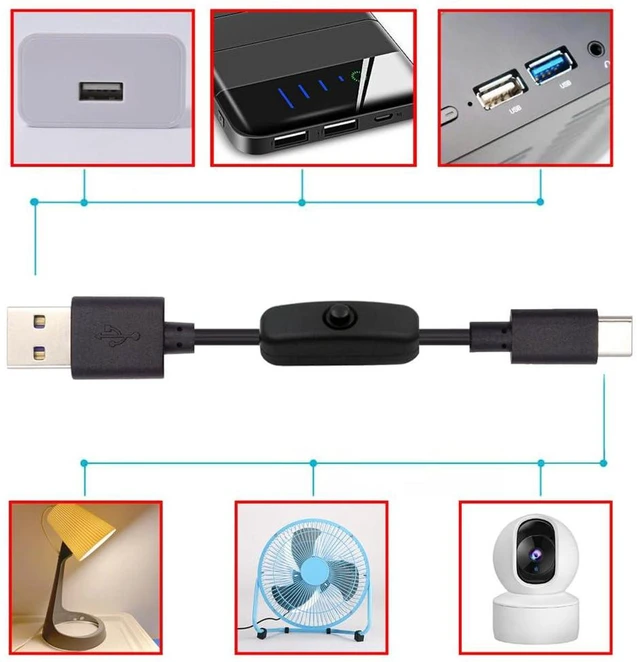 Alt view image 2 of 7 - AJMRTC USB2.0 Type-A to Type-C Power Cable with On Off Switch Button, USB A to USB-C Cord, Manual Power Control Wire for DC 5V Devices, Desk Lamp, Mini Fan, Surveillance Camera and Low-Voltage USB-C
