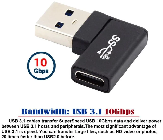 Alt view image 7 of 7 - AJMRTC 90 Degree Flat Horizontal Left Angled USB 3.0 Adapter, USB Type C Female to USB A Male Converter, OTG Data Sync & Fast Charging Connector for Laptop, Desktop, PC, Power Bank, Phone, Tablet, USB