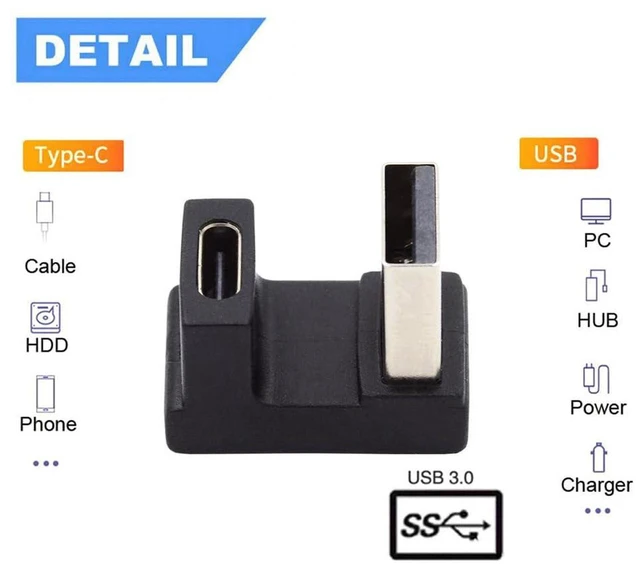 Alt view image 3 of 7 - AJMRTC U Shape Back Angled USB 3.0 Adapter, Up Opposite Direction USB-C Type C Female to USB A Male OTG Converter, Supports 5Gbps Data Sync & Charging for Laptop, Desktop, USB-A Host Devices