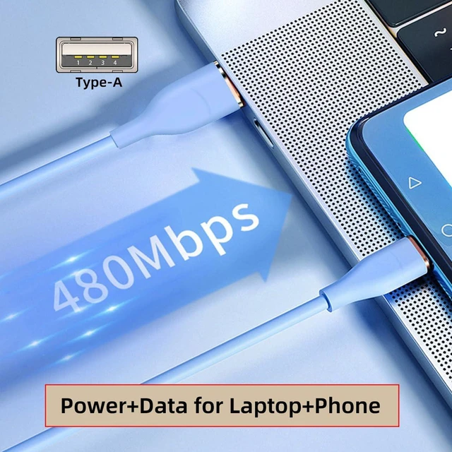 Alt view image 4 of 7 - AJMRTC USB 2.0 Type A to USB-C 1M Cable, Liquid Silicone Ultra Soft Cord, 15W Fast Charging & 480Mbps Data Sync, White Flexible USB-A to Type-C Power Data Cable for Smartphone, Tablet, Laptop, USB-C