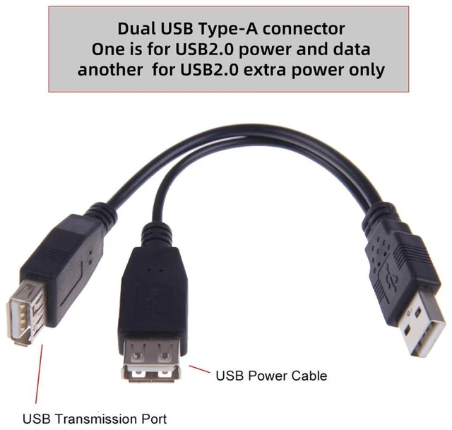 Alt view image 5 of 7 - AJMRTC 20cm USB2.0 Male to Dual USB2.0 Type-A Female Extra Power & Data Cable, Dual Connector USB A Splitter Cord, 480Mbps Data Sync for Disk Drive, SSD, Printer, Scanner and USB-A Powered Peripherals