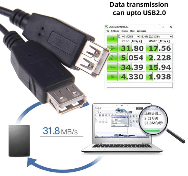 Alt view image 6 of 7 - AJMRTC 20cm USB2.0 Male to Dual USB2.0 Type-A Female Extra Power & Data Cable, Dual Connector USB A Splitter Cord, 480Mbps Data Sync for Disk Drive, SSD, Printer, Scanner and USB-A Powered Peripherals
