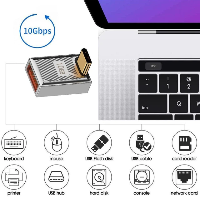 Alt view image 7 of 7 - AJMRTC 10Gbps 120W Up Angled USB-C to USB3.0 A OTG Adapter, Mecha Cyberpunk Style Alloy Shell, USB3.1 Type-C Male to Type-A Female Upward L-Shape Converter, High Speed Data & Fast Charging Adapter for