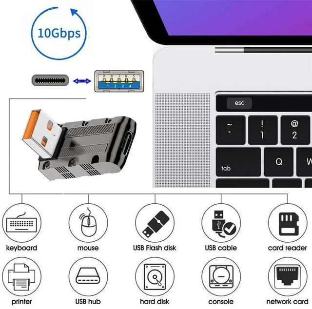 Alt view image 7 of 7 - AJMRTC 10Gbps 120W Up 90 Degree Low Profile USB-C Female to USB3.0 Type-A Male Adapter, Mecha Cyberpunk Style Alloy Shell, USB3.1 L-Shape Compact Converter, High Speed Data & Fast Charging Adapter for