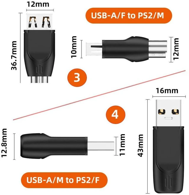 Alt view image 6 of 7 - AJMRTC 4pcs/lot USB 2.0 Type-A & USB-C to PS2 Adapter, USB to PS/2 Keyboard Mouse Male to Female Converter with Mini-Din 6Pin Connector, Supports Legacy PS2 Mouse and Keyboard for Desktop PC