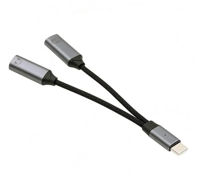 Main image of AJMRTC USB-C Male to Dual 3.5mm Female Audio DAC AUX Cable, 16bit 48kHz Digital Audio Decoder with 100W PD Pass-Through Charging, 2-in-1 Type-C Splitter Adapter for Laptop, Tablet, Smartphone, Headset