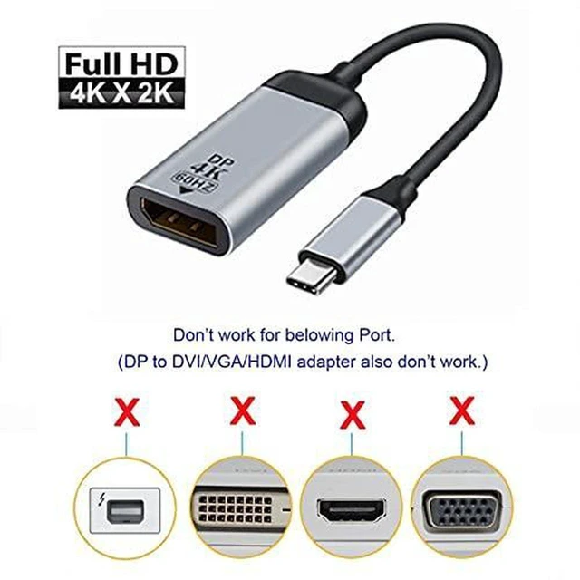 Alt view image 4 of 6 - AJMRTC USB-C Type C to DisplayPort DP Adapter Cable, 4K@60Hz & 2K@60Hz Video Converter Cord, Type-C to DP Display Adapter for Laptop, Tablet, Smartphone, Monitor, Projector, Ultra HD Visual Transmissi