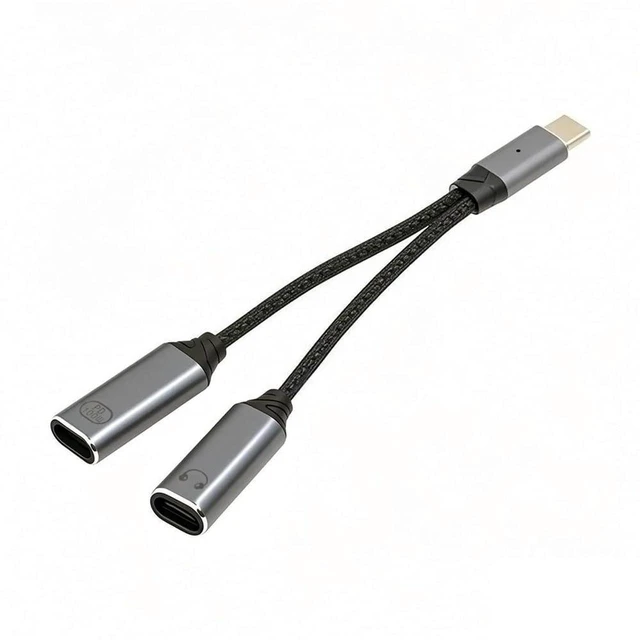 Main image of AJMRTC USB-C to Dual-C Female Audio DAC AUX 16bit 48kHz & 100W PD Charging Cable, Type-C Splitter Adapter Supports Audio Decoding and 100W PD Power Delivery for Laptop, Tablet, Smartphone