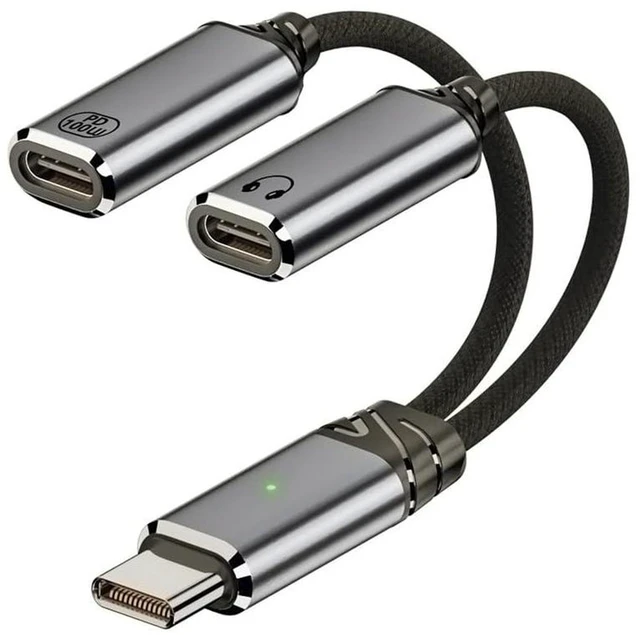 Alt view image 2 of 7 - AJMRTC USB-C to Dual-C Female Audio DAC AUX 16bit 48kHz & 100W PD Charging Cable, Type-C Splitter Adapter Supports Audio Decoding and 100W PD Power Delivery for Laptop, Tablet, Smartphone