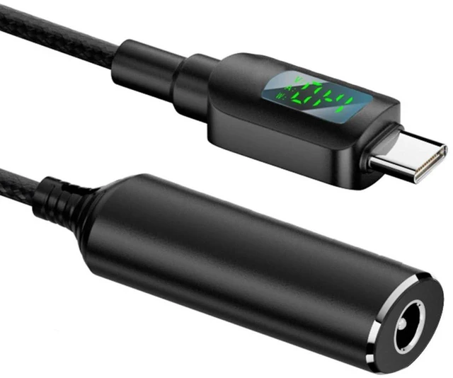 Main image of AJMRTC DC Jack 5.5x2.1mm Input to USB-C Type-C 140W Smart LED Display Charging Cable, DC 5.5*2.1mm Male to Type-C PD Power Cord, Support PD 5V 9V 20V 7A for Laptop, Smartphone, DC Power Supply, Power