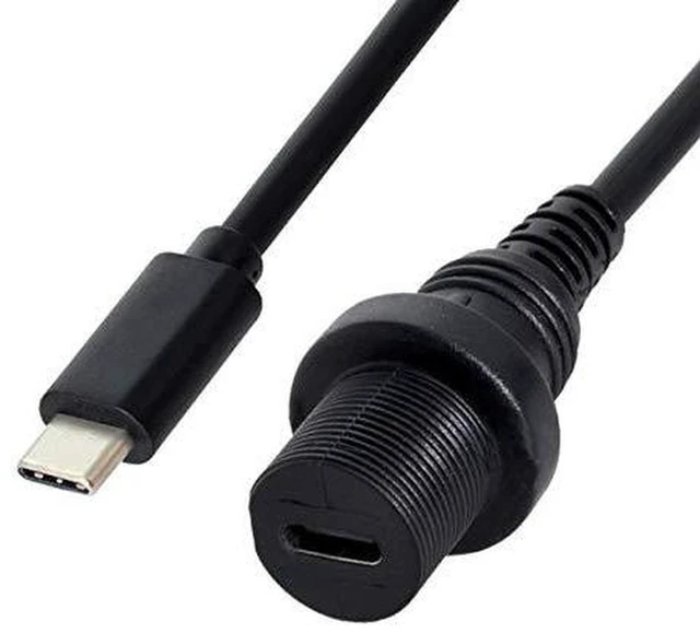 Alt view image 3 of 6 - AJMRTC Waterproof USB-C USB3.1 Flush Mount Extension Cable, Type-C Panel Mount Cord for Car Dashboard, Dustproof Flush Socket for Vehicle Interior Panel Installation