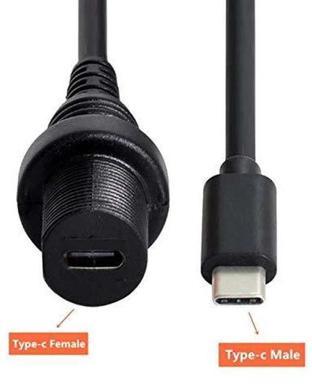 Alt view image 4 of 6 - AJMRTC Waterproof USB-C USB3.1 Flush Mount Extension Cable, Type-C Panel Mount Cord for Car Dashboard, Dustproof Flush Socket for Vehicle Interior Panel Installation