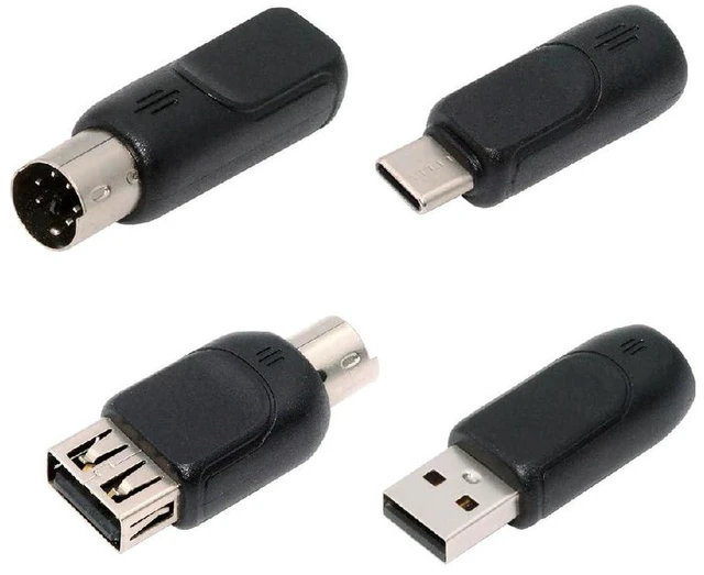 Main image of AJMRTC 4Pcs/Lot USB 2.0 Type-A & Type-C to 6Pin PS2 Adapter, USB-C to PS/2 Keyboard Mouse Converter, Mini-Din 6Pin Male to Female Adapter for Old PS2 Mouse & Keyboard