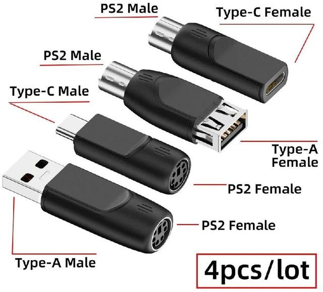 Alt view image 3 of 7 - AJMRTC 4Pcs/Lot USB 2.0 Type-A & Type-C to 6Pin PS2 Adapter, USB-C to PS/2 Keyboard Mouse Converter, Mini-Din 6Pin Male to Female Adapter for Old PS2 Mouse & Keyboard