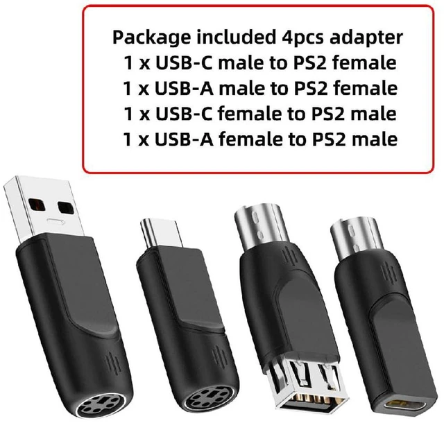Alt view image 7 of 7 - AJMRTC 4Pcs/Lot USB 2.0 Type-A & Type-C to 6Pin PS2 Adapter, USB-C to PS/2 Keyboard Mouse Converter, Mini-Din 6Pin Male to Female Adapter for Old PS2 Mouse & Keyboard