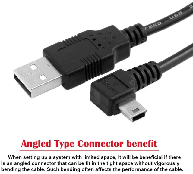 Alt view image 4 of 7 - AJMRTC 5Pin Mini USB Male Left 90 Degree Angled to USB2.0 Male Data Charge Cable, 50cm Elbow Mini USB Cord for Digital Camera, GPS and Old Portable Devices