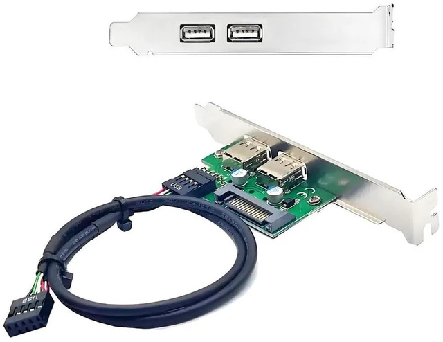 Main image of AJMRTC Internal Dual USB 2.0 Female Panel Mount Cable, Motherboard 9Pin Header Baffle Cord with Extra SATA Power & 12cm Bracket, Front USB Extension Cable for PC Case Chassis Modding