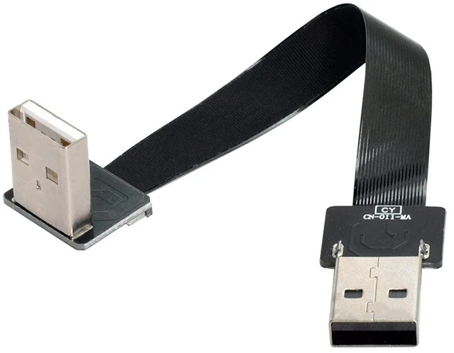 Main image of AJMRTC USB 2.0 Type-A Male to Type-A Male Flat Slim FPC Cable, 20cm 90 Degree Down Angled Right Angle Data Cord for FPV System, External Disk, Scanner, Printer, USB Type-A Peripherals