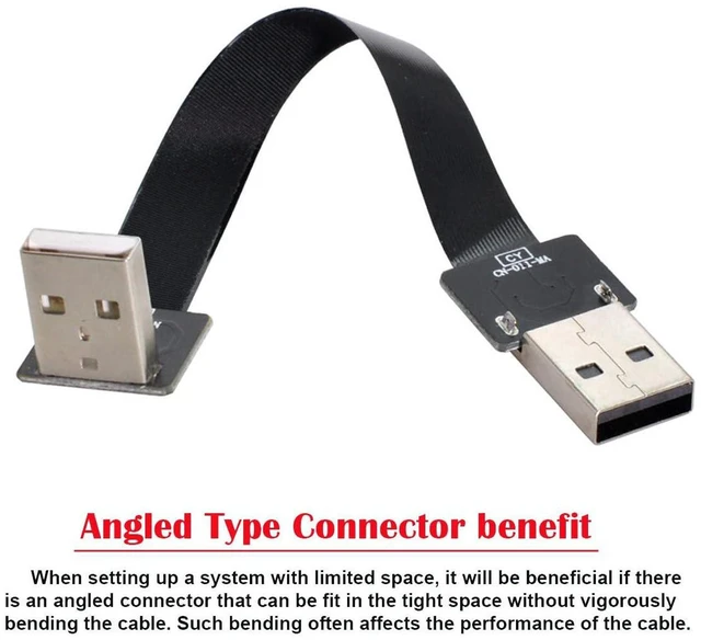Alt view image 5 of 7 - AJMRTC USB 2.0 Type-A Male to Type-A Male Flat Slim FPC Cable, 20cm 90 Degree Down Angled Right Angle Data Cord for FPV System, External Disk, Scanner, Printer, USB Type-A Peripherals