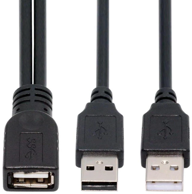 Main image of AJMRTC USB 2.0 Y Cable Dual Type-A Male to Type-A Female Extra Power & Data Cord, 20cm USB Splitter Cable for External Disk Drive, SSD, Printer, Scanner, High Power USB Peripherals on Laptop & Desktop