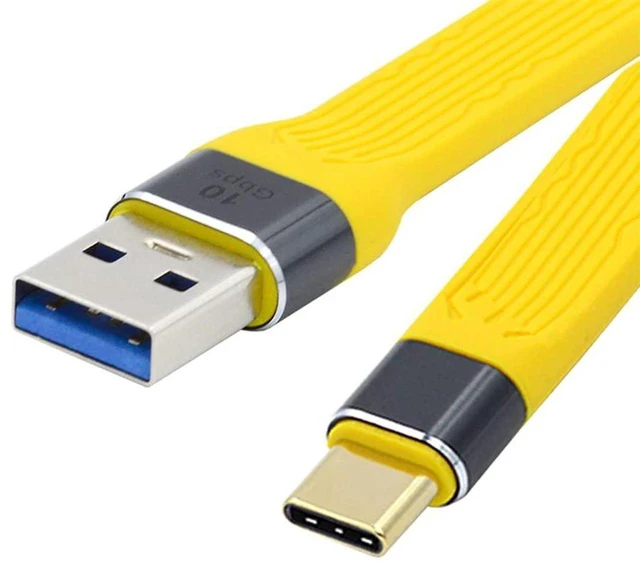 Main image of AJMRTC Yellow 10Gbps USB 3.1 Gen2 Cable, USB-C Male to USB3.0 Type A Male Flat Slim FPC Short Data Cord, High Speed Data Sync & Power Charging Cable for Laptop, Desktop, Phone, External SSD Hard Drive