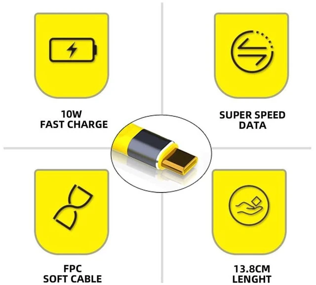 Alt view image 5 of 7 - AJMRTC Yellow 10Gbps USB 3.1 Gen2 Cable, USB-C Male to USB3.0 Type A Male Flat Slim FPC Short Data Cord, High Speed Data Sync & Power Charging Cable for Laptop, Desktop, Phone, External SSD Hard Drive