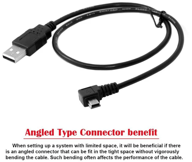 Alt view image 4 of 7 - AJMRTC Right Angled 90 Degree Mini USB B 5Pin Male to USB 2.0 Type A Male Cable, 50CM Right Angle Power & Data Sync Cord, 480Mbps Cable for Camera, GPS Receiver, Hard Disk Recorder, Mini USB B Devices