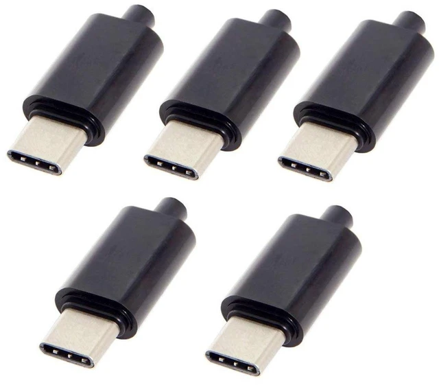 Main image of AJMRTC 5Pcs DIY 24Pin USB-C Male OTG Host Plug with 5.1K Resistor, Black Housing Cover USB Type C Connector for DIY Cable Making, Electronic Repair, Custom USB-C Wire Harness Project