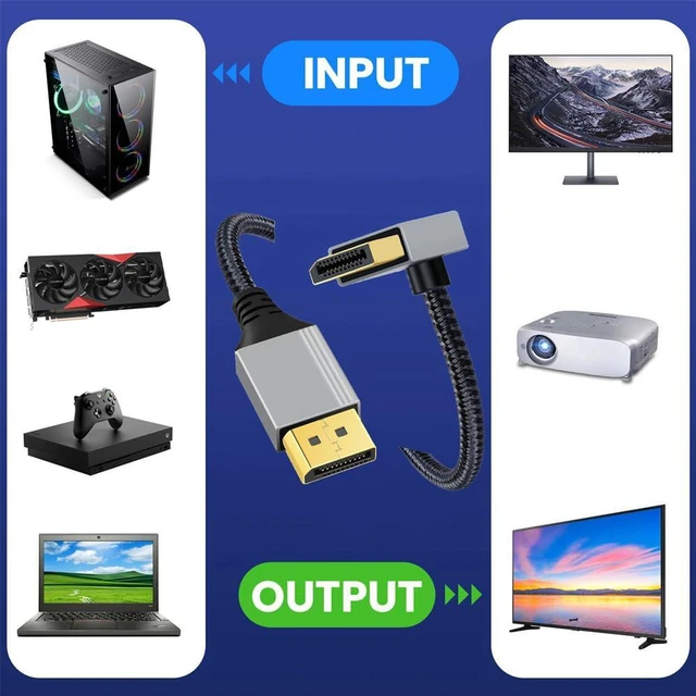 Alt view image 5 of 7 - AJMRTC 1M Up Angled 90 Degree DisplayPort DP to DP Cable, 4K@60Hz Ultra HD UHD DP Cord with Silver Sleeve, Video Wire for Desktop PC, Laptop, Monitor, Graphics Card, Display Connection