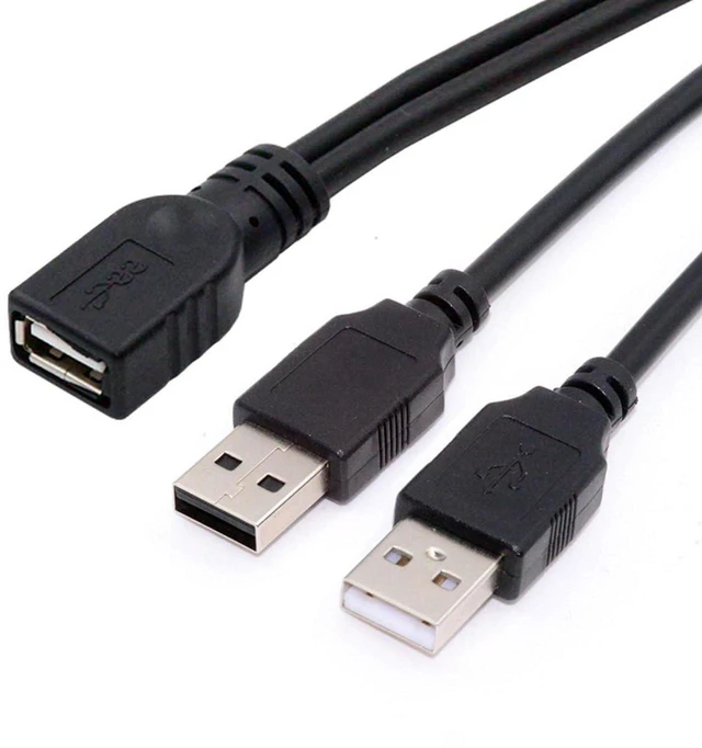 Main image of AJMRTC 20cm Dual USB2.0 Type-A Male to Single Type-A Female Extra Power Data Cable, Dual Male USB Y Splitter Cord for Disk Drive, SSD, Printer, Scanner, External Hard Drive USB Powered Devices