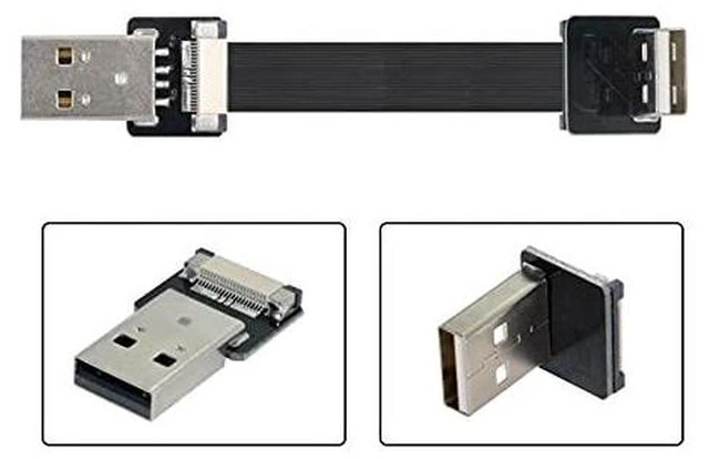 Alt view image 5 of 6 - AJMRTC 90 Degree Down Angled USB 2.0 Type-A Male to Type-A Male Flat Slim FPC Data Cable 100CM, Low Profile Flexible FPC Ribbon Cord for FPV System, External Disk, Scanner, Printer, Narrow Space Insta