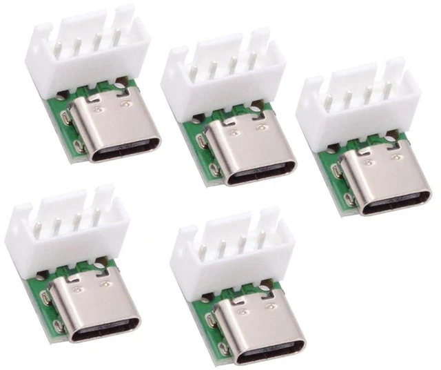 Main image of AJMRTC 5 Pack USB C DIY Connector, 2.54mm Pitch Vertical 4Pin USB 2.0 Type C Female Socket Solder Adapter with Wafer Socket, Replacement Port for Electronic Repair, PCB Soldering & DIY Electronic