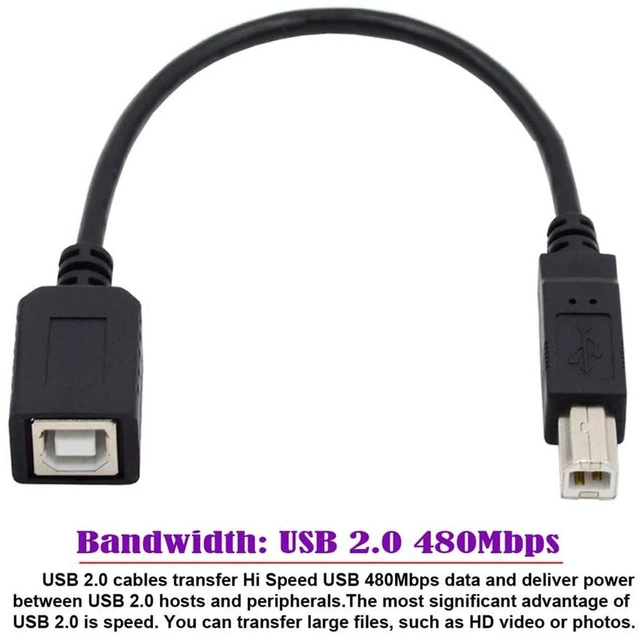 Alt view image 4 of 7 - AJMRTC USB 2.0 Type B Male to Female Extension Cable 20CM, 480Mbps High Speed Data Transfer Cord for Printer, Scanner, External Hard Disk, MIDI Controller, USB-B Peripheral Port Extension