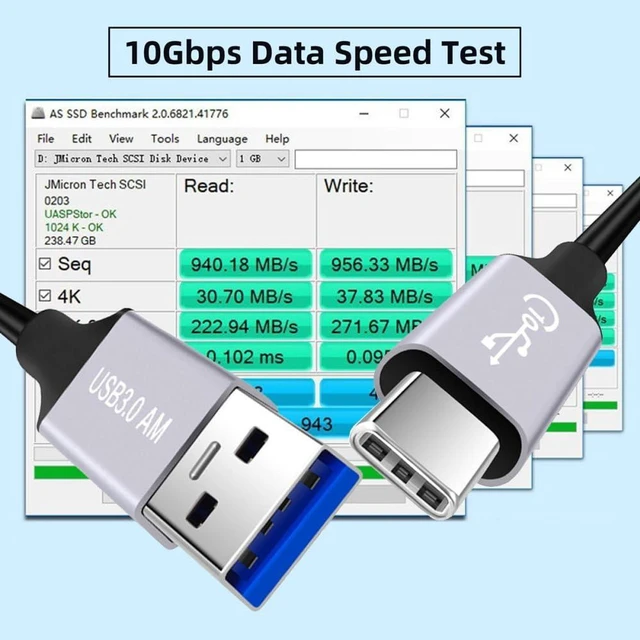 Alt view image 6 of 7 - AJMRTC 10Gbps USB3.0 Type A Male to USB3.1 Type C Male Data & Power Cable 200cm, 5V 3A Fast Charging Cord, High Speed Transfer Wire for Laptop, Smartphone, External SSD, Hard Disk and USB-C Peripheral