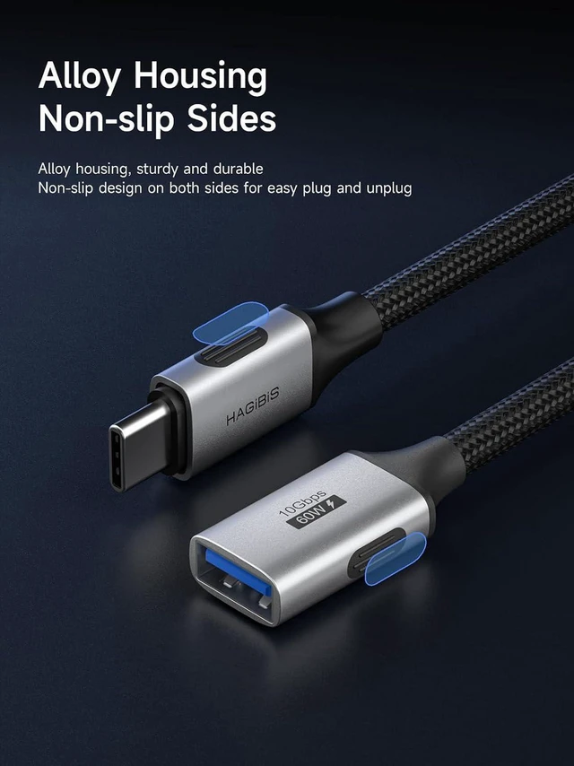 Alt view image 6 of 7 - AJMRTC USB C Male to USB A Female OTG Extension Cable 0.8FT, 10Gbps Braided Type-C to USB-A High Speed Data Cord for iPhone 15/16/17 Pro Max, iPad Pro, Android Phone, USB Flash Drive, Keyboard, Mouse