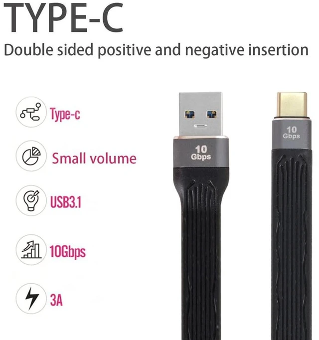 Alt view image 7 of 7 - AJMRTC 10Gbps Flat Slim FPC Data Cable, USB3.1 Type C Male Host to USB3.0 Type A Male Flexible Ribbon Cord, Low Profile Thin Wire for Laptop, Smartphone, External SSD, Flash Drive and Compact DIY