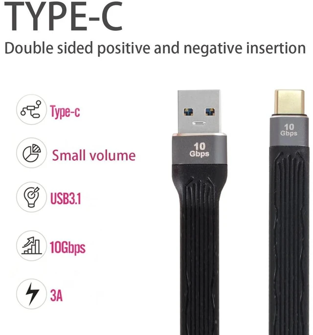 Alt view image 2 of 7 - AJMRTC 10Gbps Flat Slim FPC Ribbon Cable, USB3.1 Type C Male Host to USB3.0 Type A Male, Low Profile Flexible Data Cord for Laptop, Smartphone, External SSD, Flash Drive & Compact DIY Electronic Proje