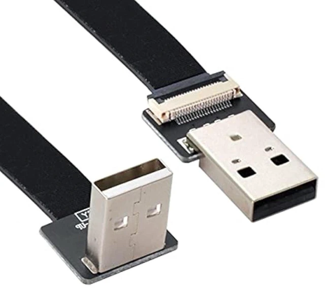 Main image of AJMRTC 90° Up Angled USB2.0 Type-A Male to Type-A Male Flat Slim FPC Cable 20CM, 480Mbps Flexible Ribbon Data Cord for FPV Drone, External Disk, Scanner, Printer & Compact DIY Electronic Projects