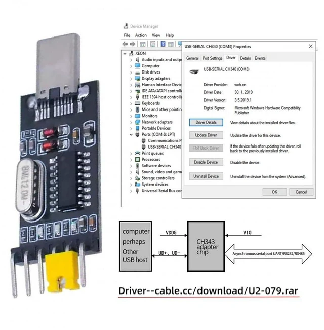 Alt view image 3 of 7 - AJMRTC USB-C Male to TTL UART Serial Converter Adapter with CH340G CH340 Chip, 3.3V 5V Switchable Serial Programmer, Replacement for PL2303 for STC MCU Download, Debug & Embedded Projects