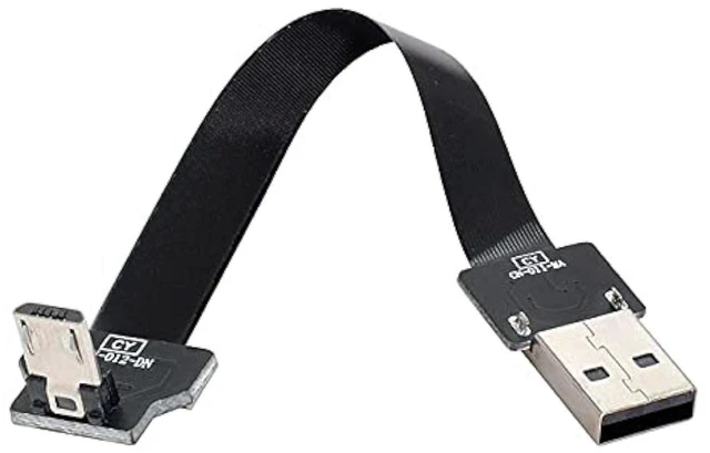 Main image of AJMRTC Down Angled USB 2.0 Type-A Male to Micro USB 5Pin Male Flat Slim FPC Cable 200cm, Flexible Ribbon Cord for FPV Drone, External Hard Disk, Android Phone, 480Mbps Data Sync & Charging Hidden Wiri
