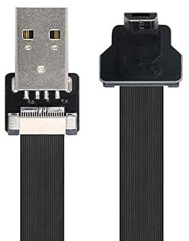 Alt view image 3 of 7 - AJMRTC Down Angled USB 2.0 Type-A Male to Micro USB 5Pin Male Flat Slim FPC Cable 200cm, Flexible Ribbon Cord for FPV Drone, External Hard Disk, Android Phone, 480Mbps Data Sync & Charging Hidden Wiri