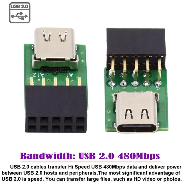 Alt view image 3 of 7 - AJMRTC USB 3.1 Type-C Female Single Port to USB 2.0 Motherboard 9Pin 10Pin Header PCBA Adapter, 480Mbps Internal Front Panel Converter Board for Desktop PC Case DIY Assembly